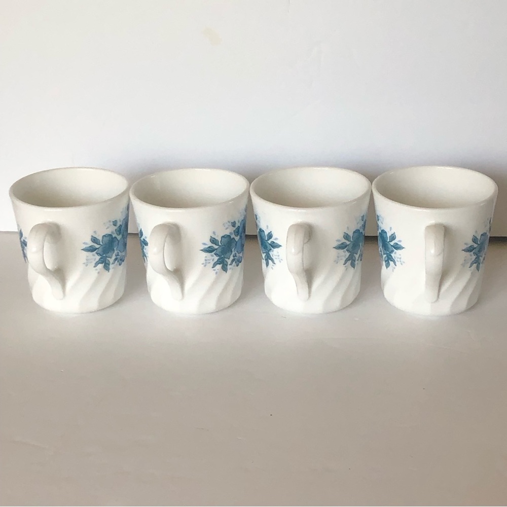4 Vintage Corelle Blue Velvet Rose Mugs Coffee Cups Corning 3.5” - Picture 5 of 5